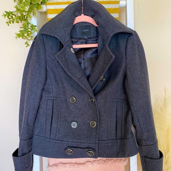 Express Grey Wool Coat - Picture 2 of 9